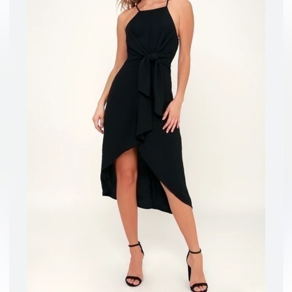 GILLI Women's Halter Neck Shirring Dress Front Tie Sleeveless Black Size S
